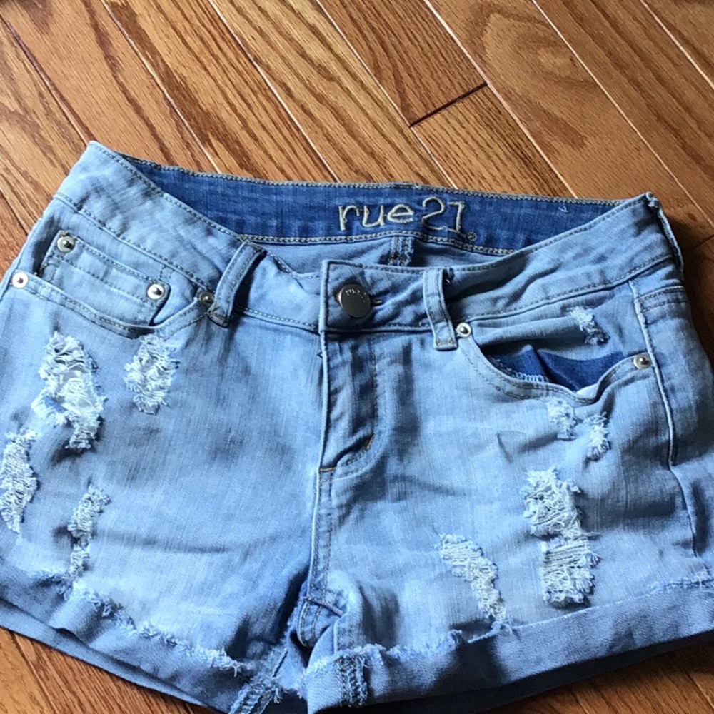 Distressed jean shorts